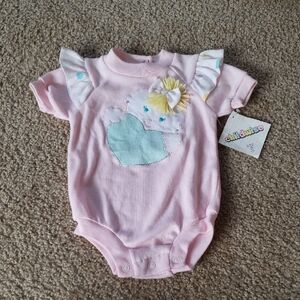 VTG Childwise Baby Girl 12M Pink Bodysuit Onesie Yarn Hair Doll